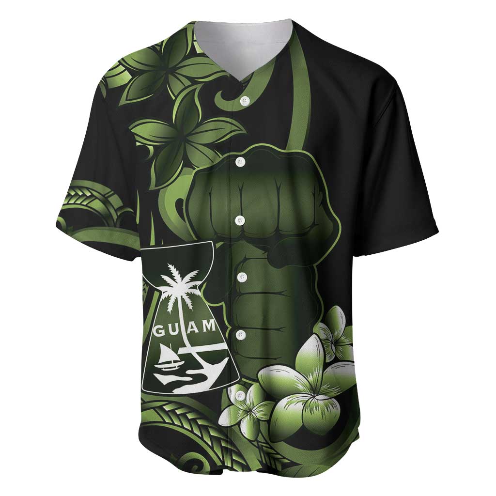 Green Hafa Adai Guam Baseball Jersey Chamorro Latte Stone Hand With Plumeria
