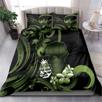 Green Hafa Adai Guam Bedding Set Chamorro Latte Stone Hand With Plumeria