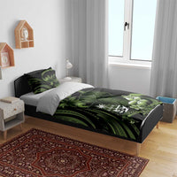 Green Hafa Adai Guam Bedding Set Chamorro Latte Stone Hand With Plumeria