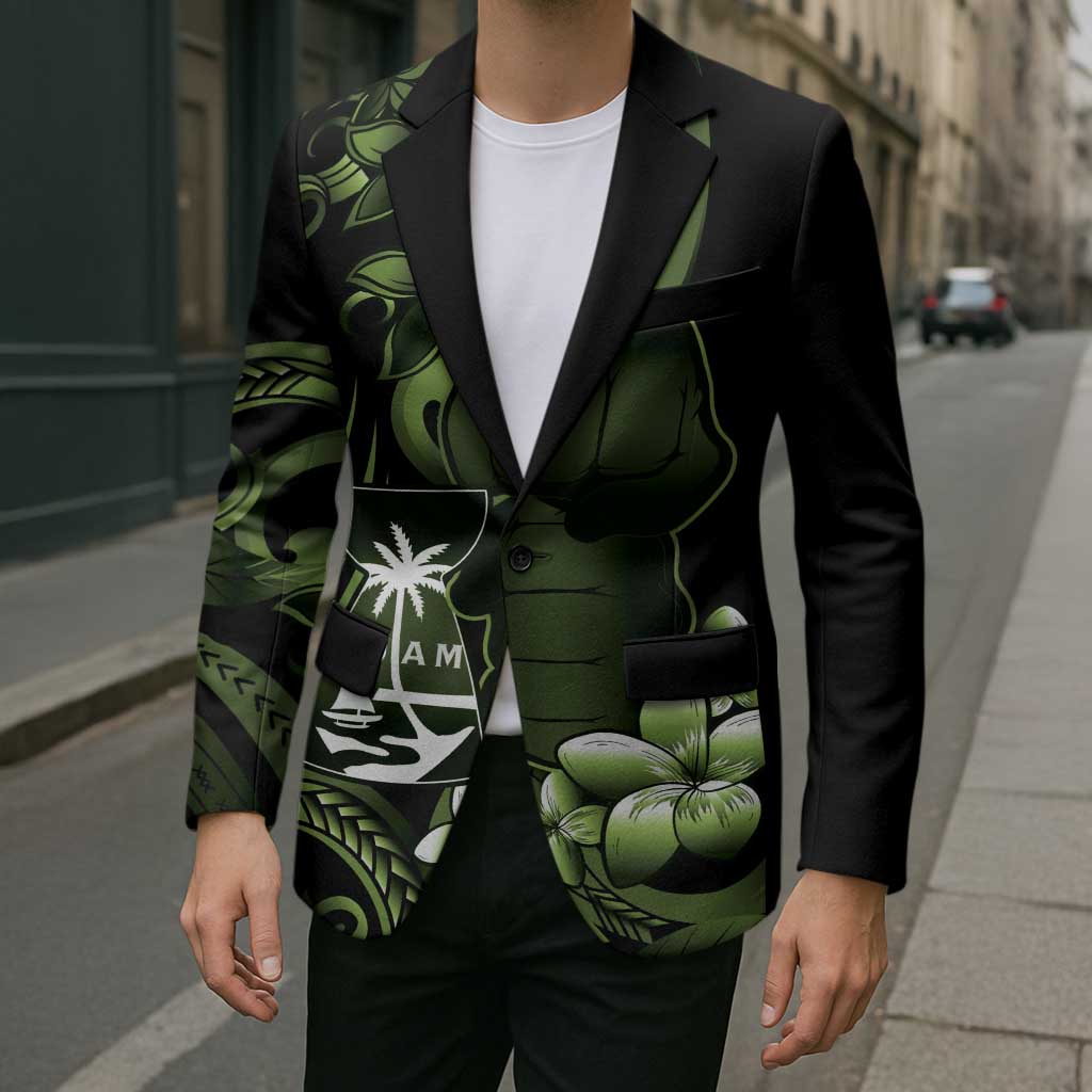 Green Hafa Adai Guam Blazer Chamorro Latte Stone Hand With Plumeria - Polynesian Pride