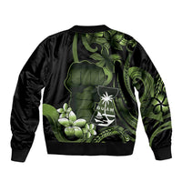 Green Hafa Adai Guam Bomber Jacket Chamorro Latte Stone Hand With Plumeria