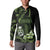 Green Hafa Adai Guam Button Sweatshirt Chamorro Latte Stone Hand With Plumeria