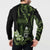 Green Hafa Adai Guam Button Sweatshirt Chamorro Latte Stone Hand With Plumeria
