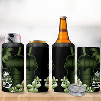 Green Hafa Adai Guam 4 in 1 Can Cooler Tumbler Chamorro Latte Stone Hand With Plumeria