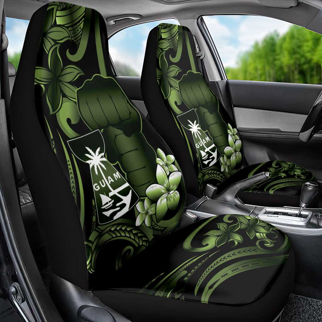 Green Hafa Adai Guam Car Seat Cover Chamorro Latte Stone Hand With Plumeria