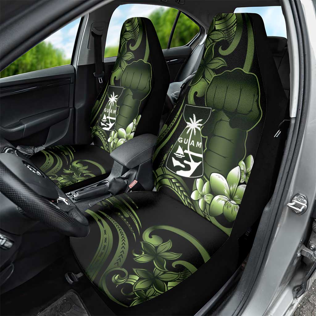 Green Hafa Adai Guam Car Seat Cover Chamorro Latte Stone Hand With Plumeria