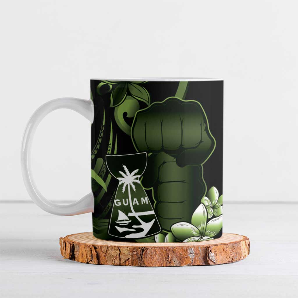 Green Hafa Adai Guam Ceramic Mug Chamorro Latte Stone Hand With Plumeria - Polynesian Pride