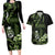 Green Hafa Adai Guam Couples Matching Long Sleeve Bodycon Dress and Hawaiian Shirt Chamorro Latte Stone Hand With Plumeria