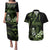 Green Hafa Adai Guam Couples Matching Puletasi and Hawaiian Shirt Chamorro Latte Stone Hand With Plumeria