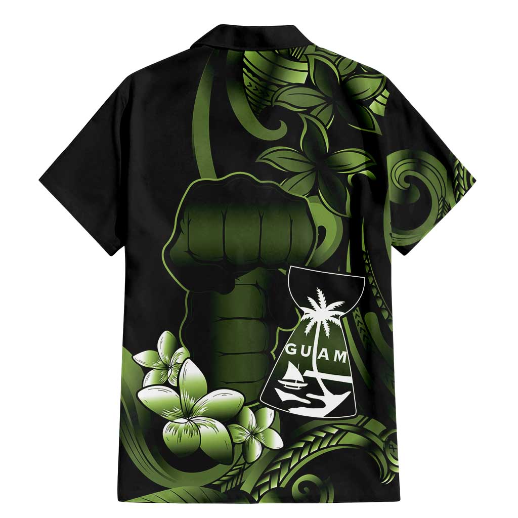 Green Hafa Adai Guam Family Matching Mermaid Dress and Hawaiian Shirt Chamorro Latte Stone Hand With Plumeria