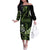 Green Hafa Adai Guam Family Matching Off The Shoulder Long Sleeve Dress and Hawaiian Shirt Chamorro Latte Stone Hand With Plumeria