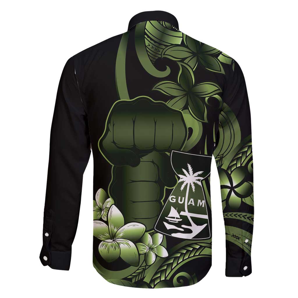 Green Hafa Adai Guam Family Matching Off Shoulder Maxi Dress and Hawaiian Shirt Chamorro Latte Stone Hand With Plumeria