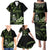 Green Hafa Adai Guam Family Matching Puletasi and Hawaiian Shirt Chamorro Latte Stone Hand With Plumeria