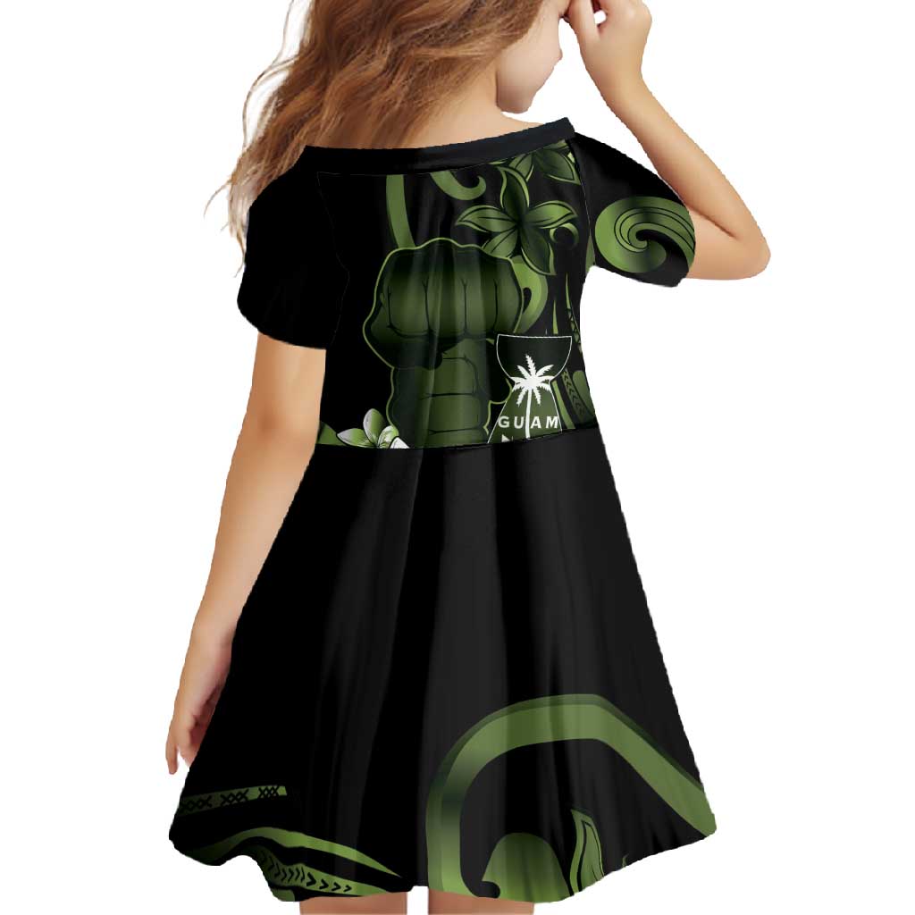 Green Hafa Adai Guam Family Matching Summer Maxi Dress and Hawaiian Shirt Chamorro Latte Stone Hand With Plumeria