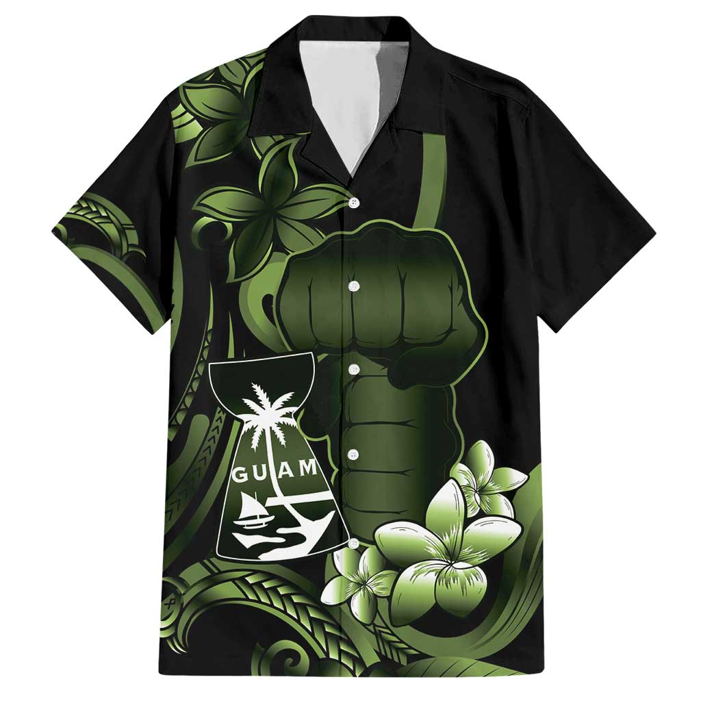 Green Hafa Adai Guam Hawaiian Shirt Chamorro Latte Stone Hand With Plumeria LT14 Green - Polynesian Pride