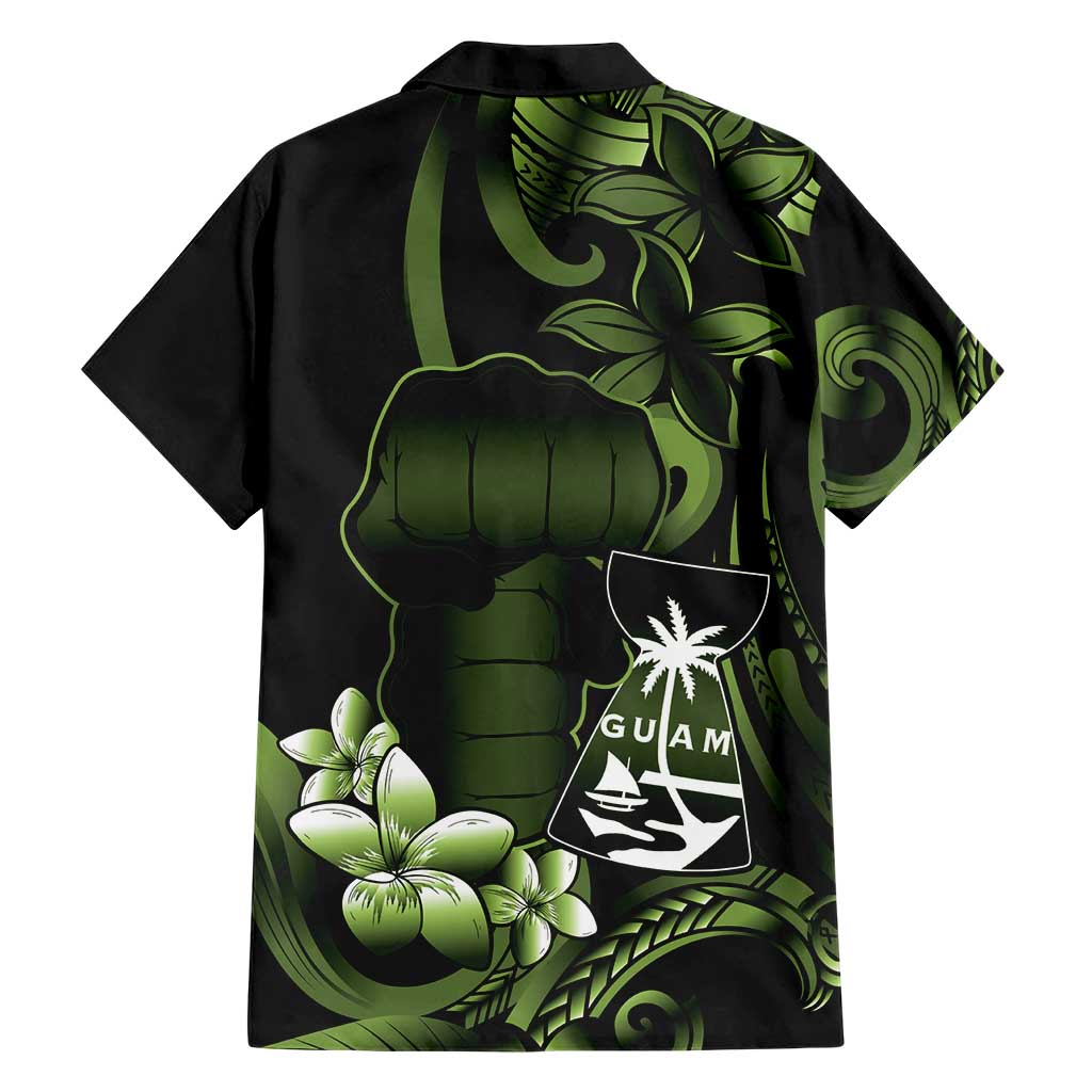 Green Hafa Adai Guam Hawaiian Shirt Chamorro Latte Stone Hand With Plumeria LT14 - Polynesian Pride