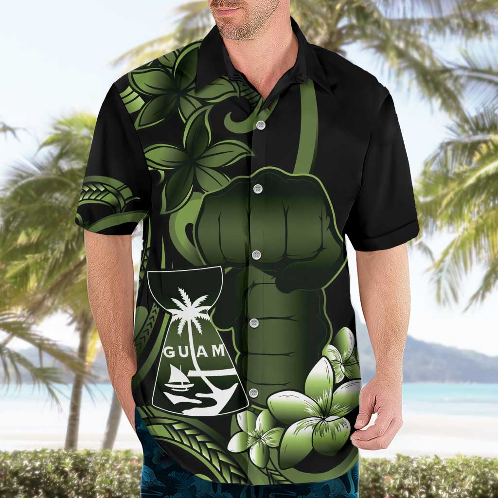 Green Hafa Adai Guam Hawaiian Shirt Chamorro Latte Stone Hand With Plumeria LT14 - Polynesian Pride