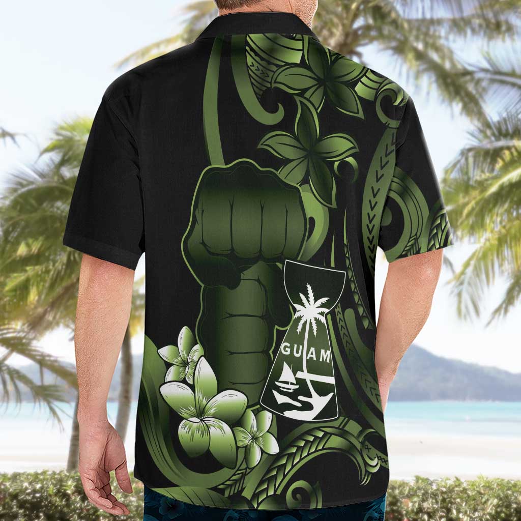 Green Hafa Adai Guam Hawaiian Shirt Chamorro Latte Stone Hand With Plumeria LT14 - Polynesian Pride