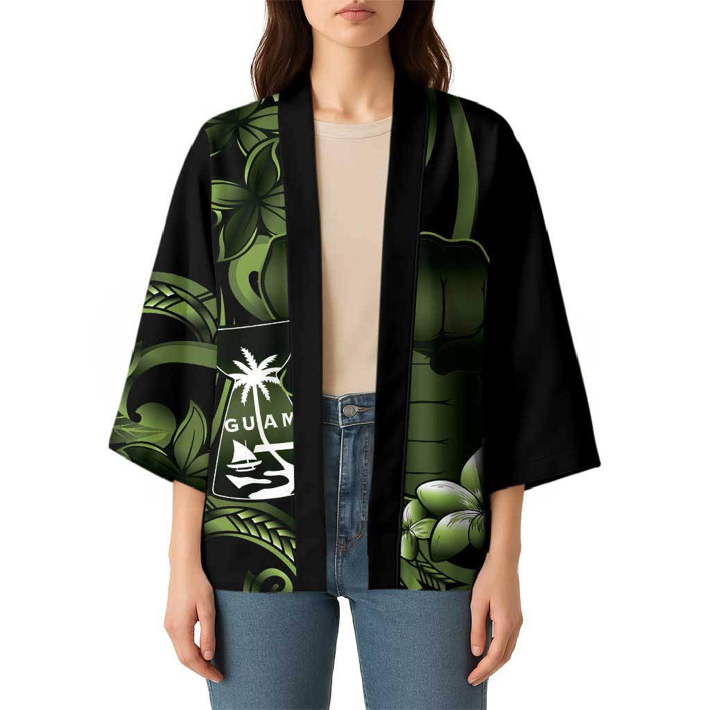 Green Hafa Adai Guam Kimono Chamorro Latte Stone Hand With Plumeria - Polynesian Pride