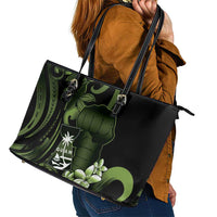 Green Hafa Adai Guam Leather Tote Bag Chamorro Latte Stone Hand With Plumeria