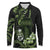 Green Hafa Adai Guam Long Sleeve Polo Shirt Chamorro Latte Stone Hand With Plumeria