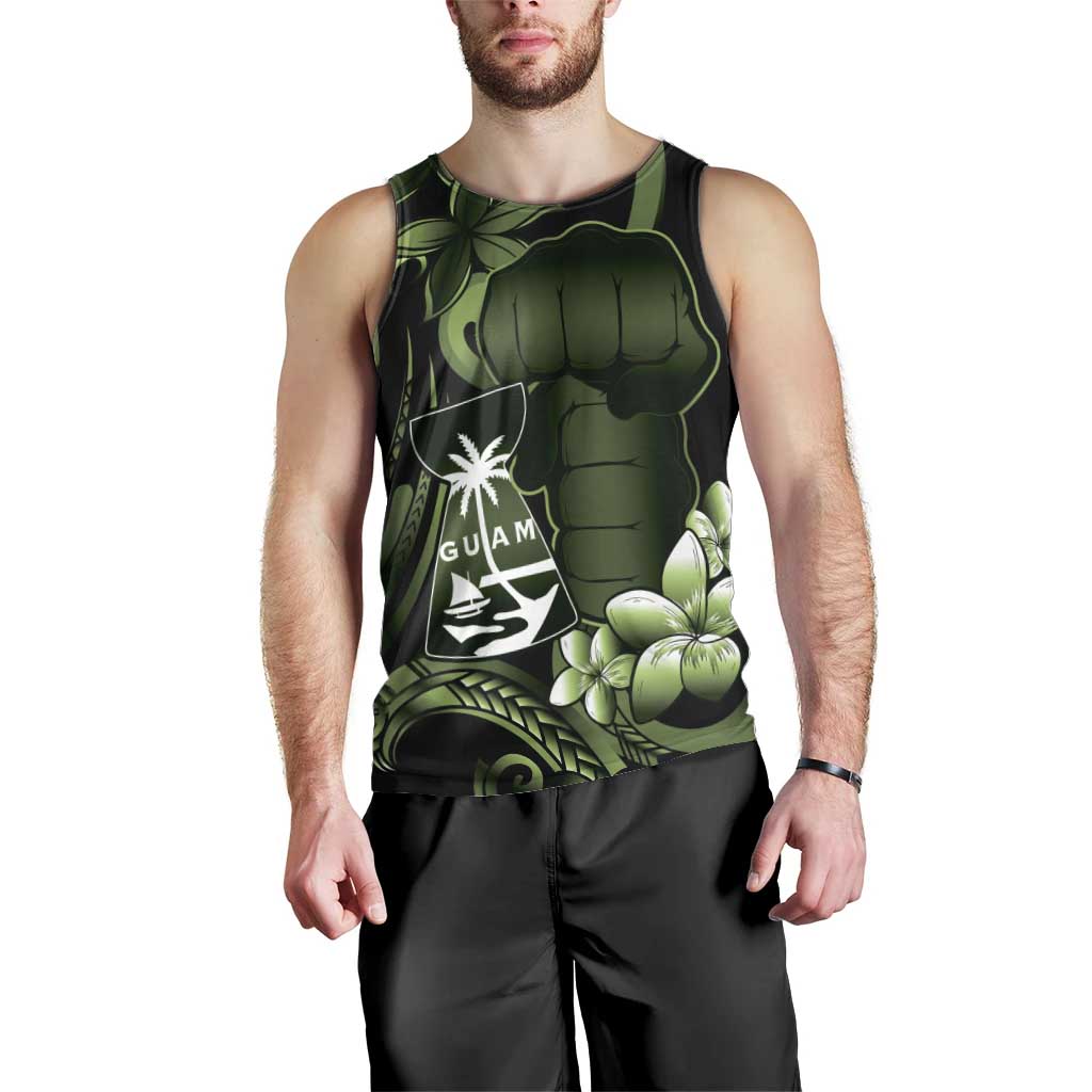 Green Hafa Adai Guam Men Tank Top Chamorro Latte Stone Hand With Plumeria