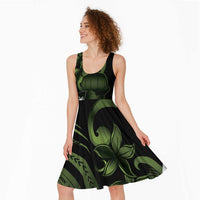 Green Hafa Adai Guam Midi Dress Chamorro Latte Stone Hand With Plumeria - Polynesian Pride