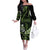 Green Hafa Adai Guam Off The Shoulder Long Sleeve Dress Chamorro Latte Stone Hand With Plumeria