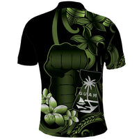 Green Hafa Adai Guam Polo Shirt Chamorro Latte Stone Hand With Plumeria