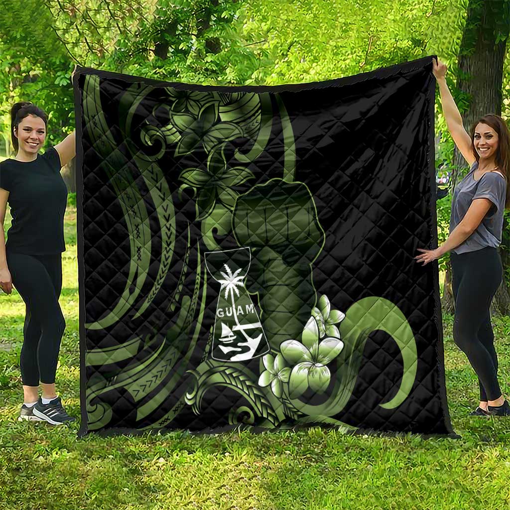 Green Hafa Adai Guam Quilt Chamorro Latte Stone Hand With Plumeria