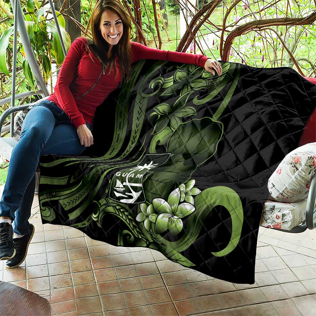 Green Hafa Adai Guam Quilt Chamorro Latte Stone Hand With Plumeria