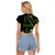 Green Hafa Adai Guam Raglan Cropped T Shirt Chamorro Latte Stone Hand With Plumeria