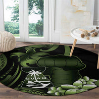 Green Hafa Adai Guam Round Carpet Chamorro Latte Stone Hand With Plumeria