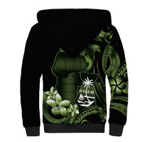 Green Hafa Adai Guam Sherpa Hoodie Chamorro Latte Stone Hand With Plumeria LT14 - Polynesian Pride