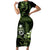 Green Hafa Adai Guam Short Sleeve Bodycon Dress Chamorro Latte Stone Hand With Plumeria