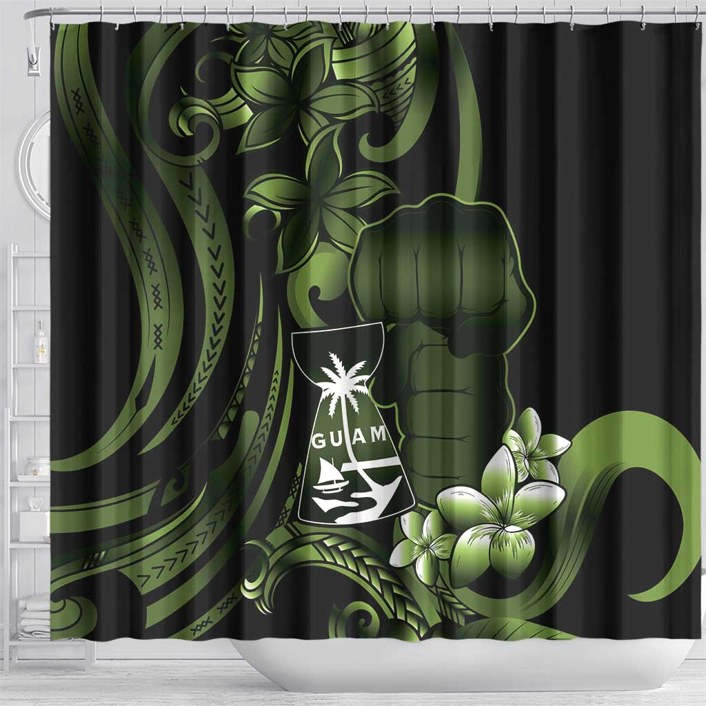 Green Hafa Adai Guam Shower Curtain Chamorro Latte Stone Hand With Plumeria