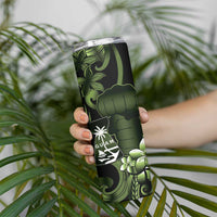 Green Hafa Adai Guam Skinny Tumbler Chamorro Latte Stone Hand With Plumeria