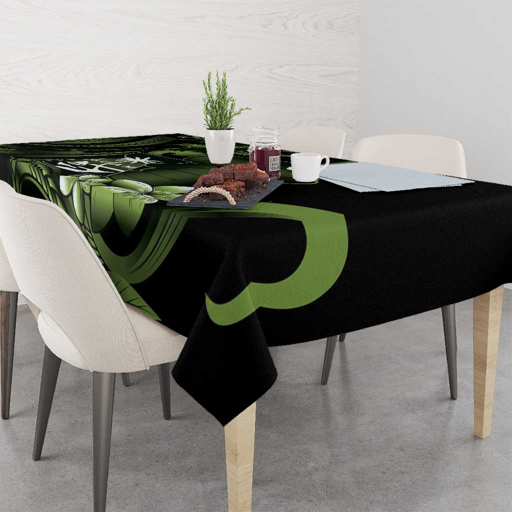 Green Hafa Adai Guam Tablecloth Chamorro Latte Stone Hand With Plumeria