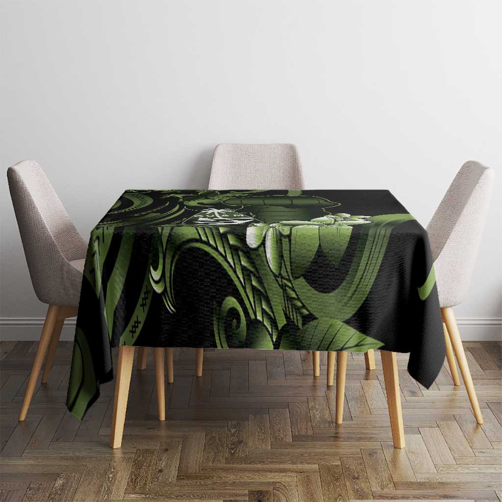 Green Hafa Adai Guam Tablecloth Chamorro Latte Stone Hand With Plumeria