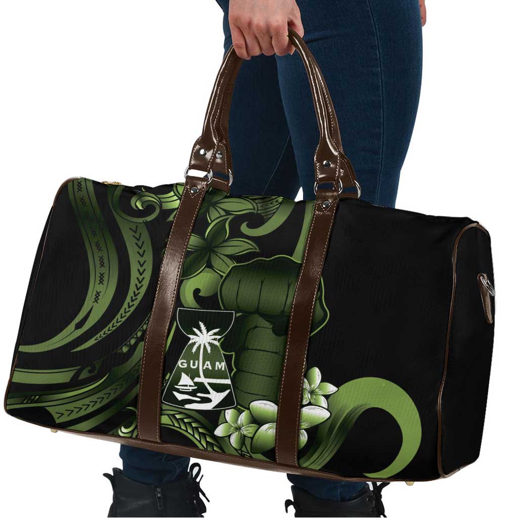Green Hafa Adai Guam Travel Bag Chamorro Latte Stone Hand With Plumeria - Polynesian Pride