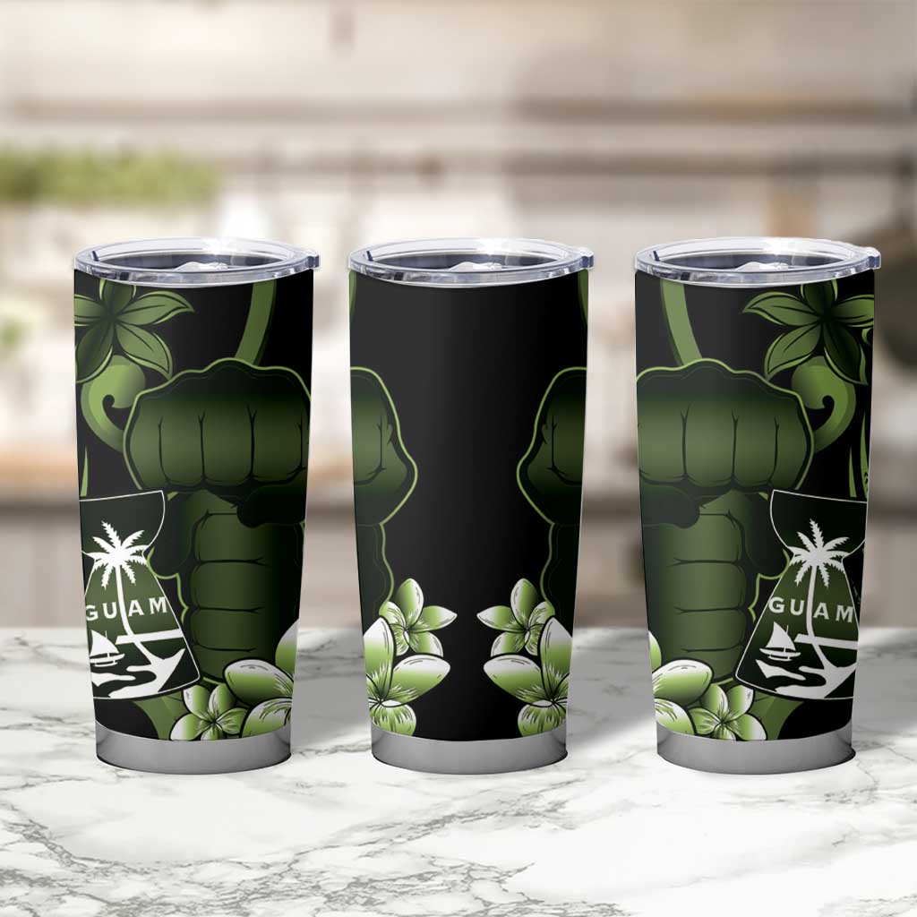Green Hafa Adai Guam Tumbler Cup Chamorro Latte Stone Hand With Plumeria