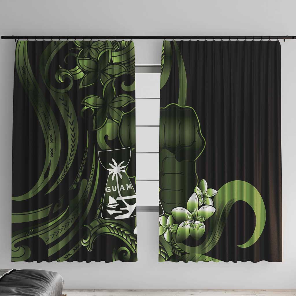 Green Hafa Adai Guam Window Curtain Chamorro Latte Stone Hand With Plumeria