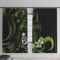 Green Hafa Adai Guam Window Curtain Chamorro Latte Stone Hand With Plumeria