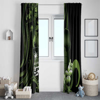 Green Hafa Adai Guam Window Curtain Chamorro Latte Stone Hand With Plumeria