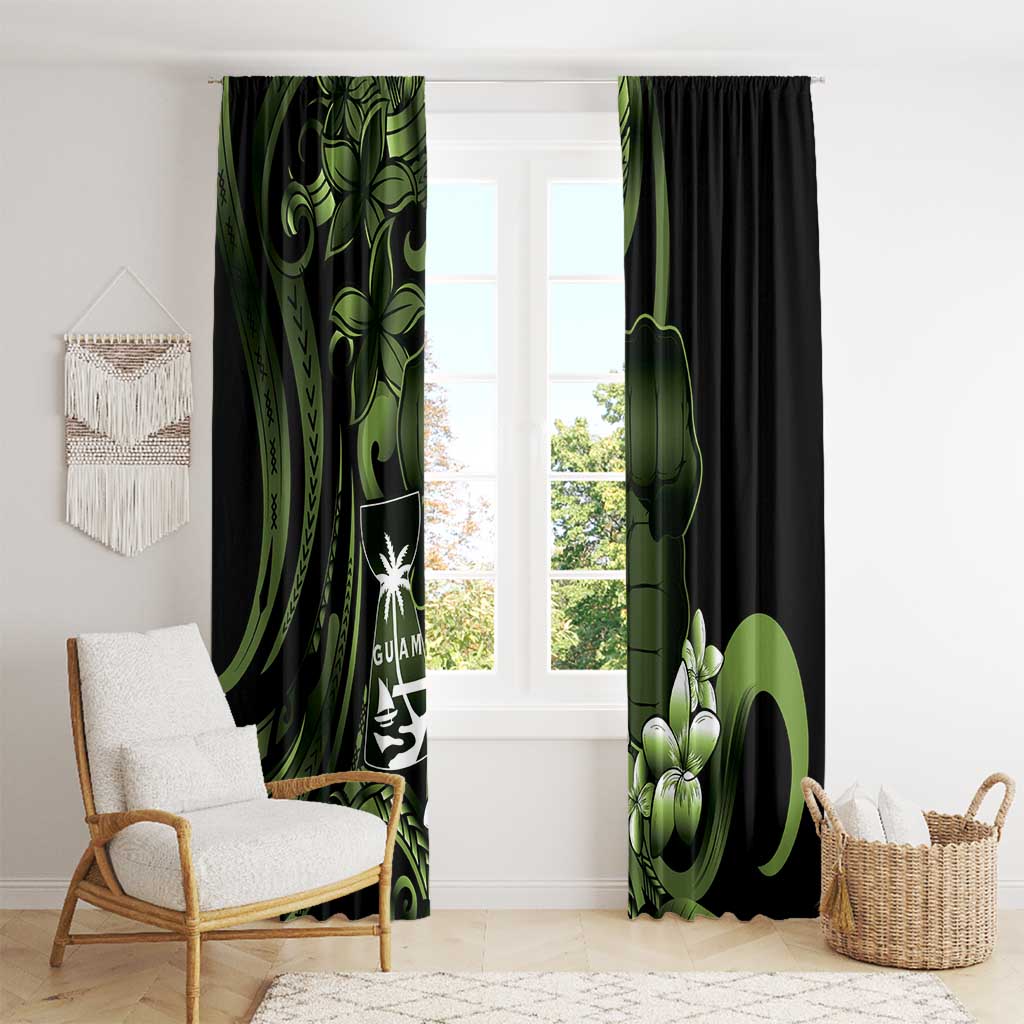 Green Hafa Adai Guam Window Curtain Chamorro Latte Stone Hand With Plumeria