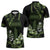 Green Hafa Adai Guam Zipper Polo Shirt Chamorro Latte Stone Hand With Plumeria - Polynesian Pride