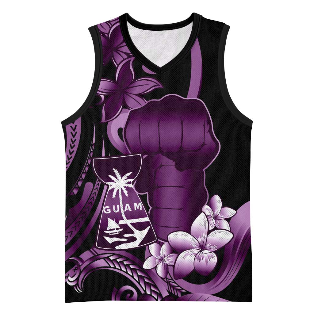Purple Hafa Adai Guam Basketball Jersey Chamorro Latte Stone Hand With Plumeria - Polynesian Pride