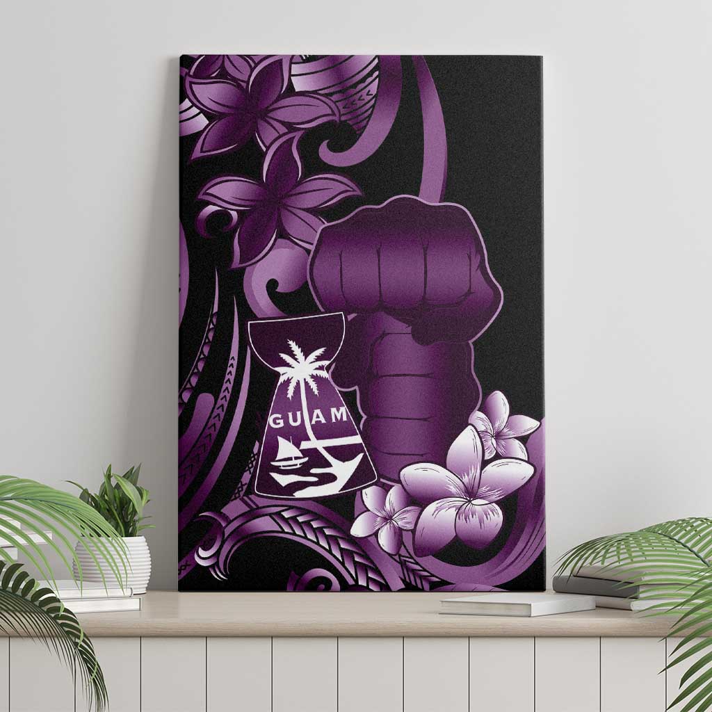 Purple Hafa Adai Guam Canvas Wall Art Chamorro Latte Stone Hand With Plumeria
