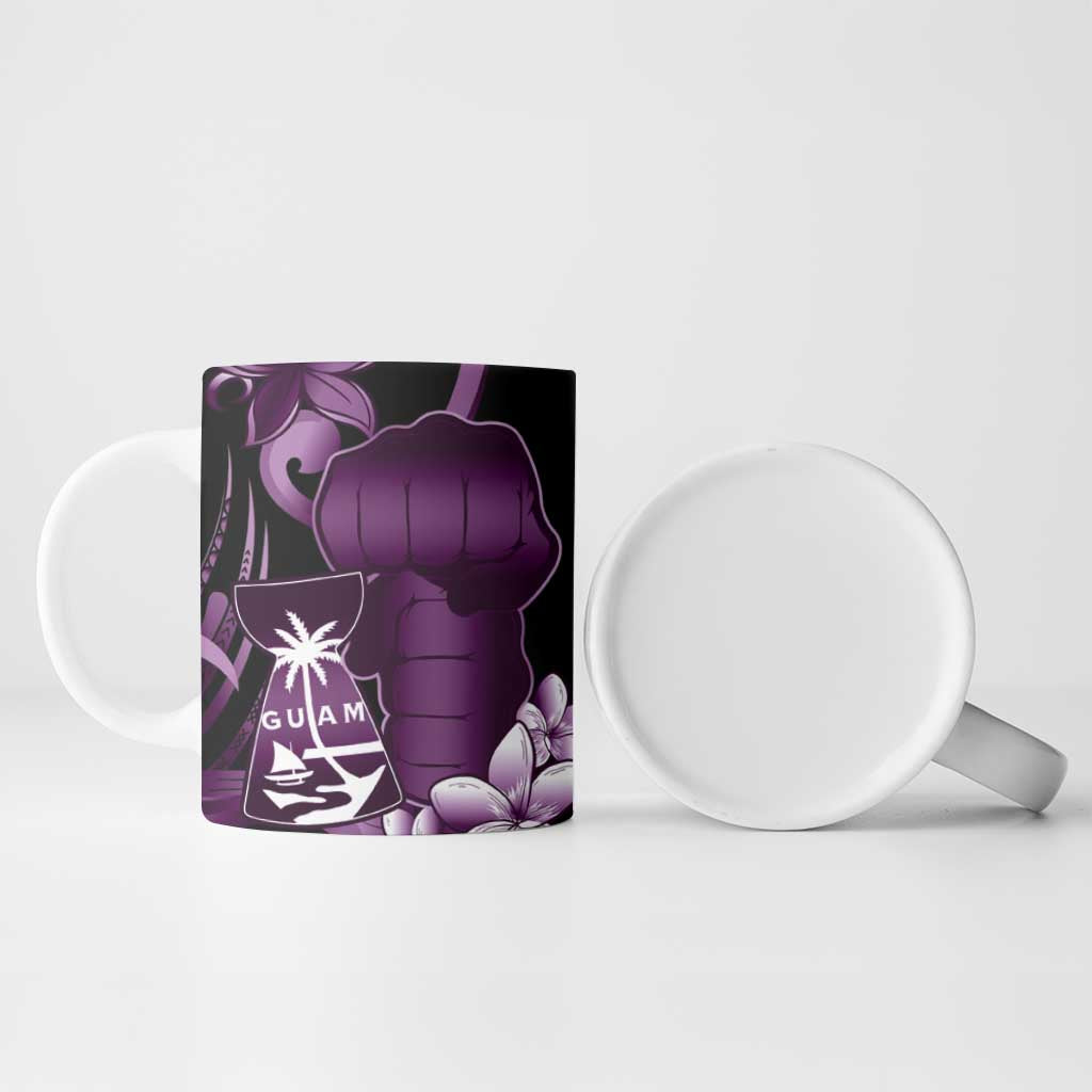 Purple Hafa Adai Guam Ceramic Mug Chamorro Latte Stone Hand With Plumeria - Polynesian Pride