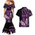 Purple Hafa Adai Guam Couples Matching Mermaid Dress and Hawaiian Shirt Chamorro Latte Stone Hand With Plumeria